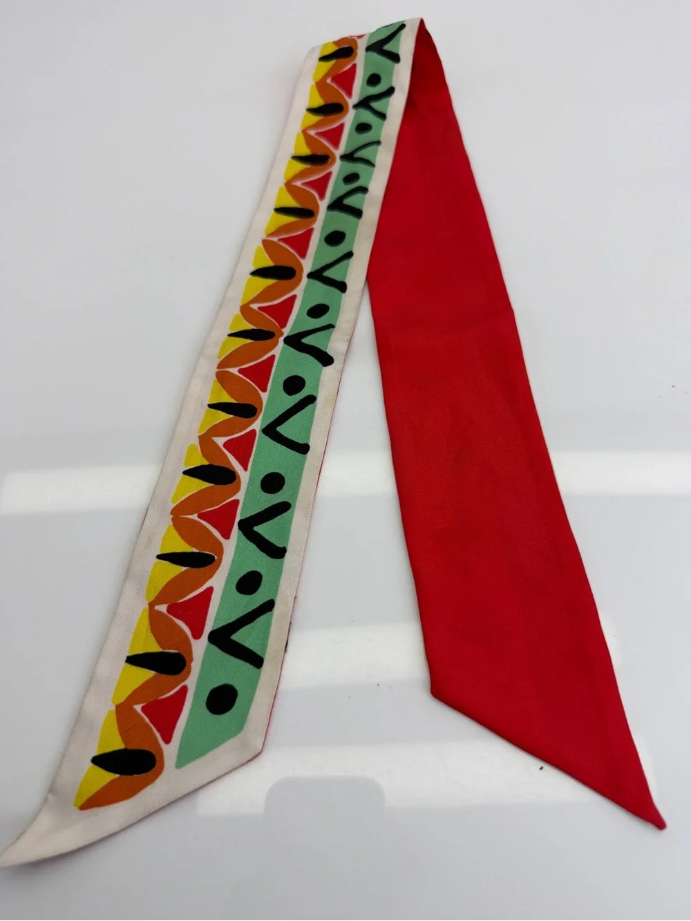 Prada Geometric Red & Multicolor Twilly Scarf